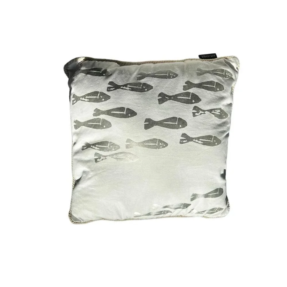 Set of 2  Max Studio Home Silver/White Fish Print Decorative Throw Pillows